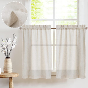 jinchan Beige Kitchen Curtains Linen Tier Curtains...