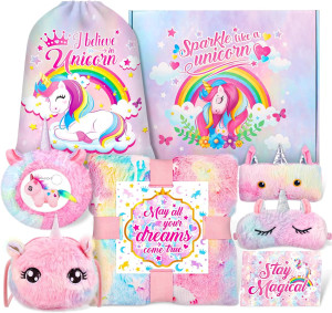 Christmas Unicorn Gift Set for Girls Age 3,4,5,6,7,8,9,10,11,12, Birthday Gifts for Girls, Thanksgiving Day Gifts for Kids,Gfit Sets with Glow in Dark Blanket