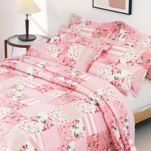 Floral Bedspread with 2 Pillow Shams-Queen Size,Pa...