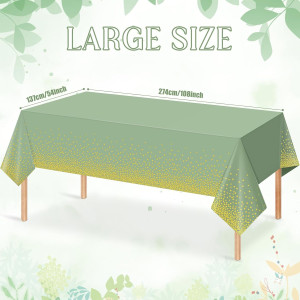 3 Pack Sage Green and Gold Plastic Tablecloth, Gre...
