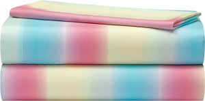 Heritage Kids 3 Piece Sheet Set, Including Top Sheet, Fitted Sheet and Pillow Case, Rainbow Ombre Print, Twin,Multicolor
