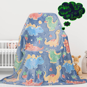 Cute Kids Blanket Glow in The Dark Blanket Dinosau...