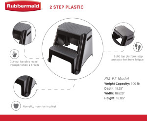 Rubbermaid RM-P2 2 Molded Plastic Stool with Non-S...
