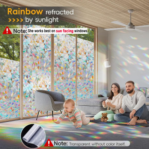 Rainbow Window Privacy Film Heat Blocking, 3D Deca...