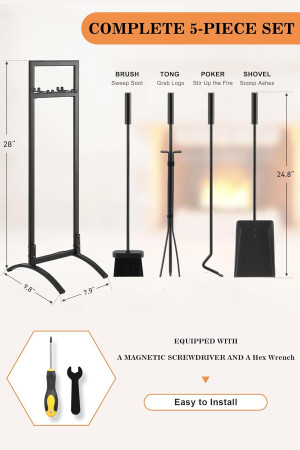 Gtongoko Premium 5 Pcs Wrought Iron Fireplace Tool...