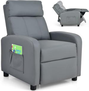 Costzon Kids Recliner, Adjustable PU Leather Loung...