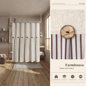 Awellife Linen Button Farmhouse Beige Shower Curta...