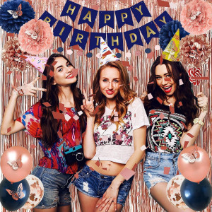 Rose Gold and Navy Blue Birthday Party Decorations...