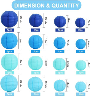 BEISHIDA 16 Pcs Blue White Round Paper Lanterns De...