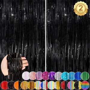 Black Fringe Curtain Party Streamers 2Pack 3.3x8.3...