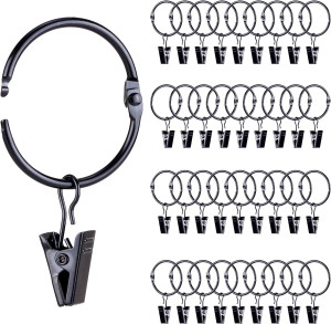 36 Pack Openable Metal Curtain Rings with Clips, F...