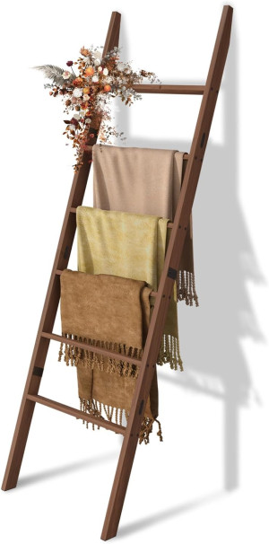 6-Tier Blanket Ladder Wooden, 5.7FT(66.5'') Blanke...