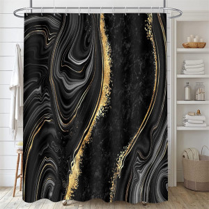 Nkzply 4 Pcs Black Marble Shower Curtain Sets with...
