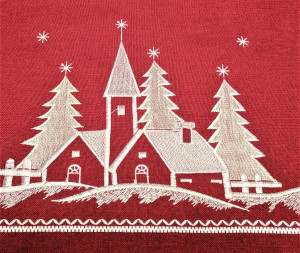 Christmas Fireplace Mantel Scarf with a Church and...