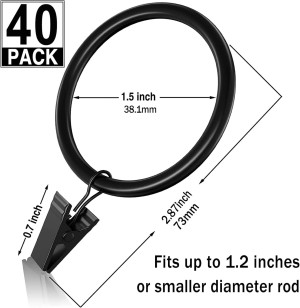 44pcs Curtain Rings with Clips Hooks 1.5 inch Rust...