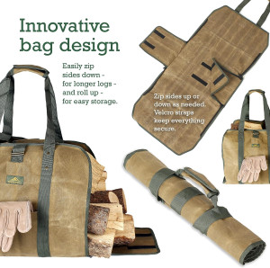2-in-1 Firewood Carrier, Canvas Log Carrier for Fi...