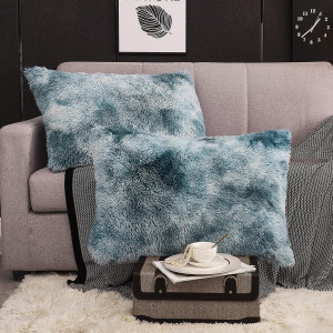 WERDIM Shaggy Faux Fur Pillowcases 2 Pack Button C...