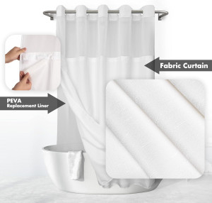 No Hook Slub Textured Shower Curtain with Snap-in...