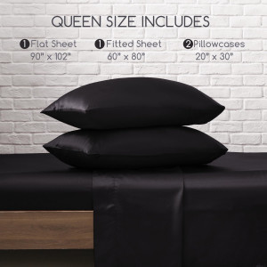 MR&HM Satin Bed Sheets, Queen Size Sheets Set, 4 P...