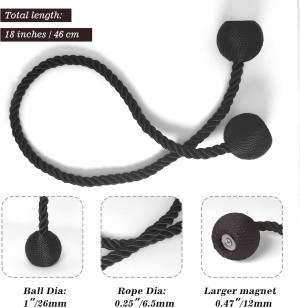 Hion Magnetic Curtain Tiebacks Black 2pcs, Curtain...