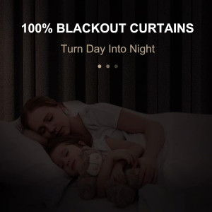 100% Blackout Shield Linen Blackout Curtains for B...