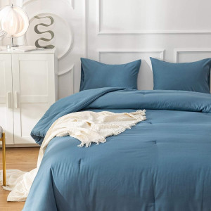 Lake Blue Comforter Set Full Solid Blue Bedding Qu...