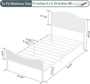 Timy Kids Twin Bed Frame with Wooden Headboard and...