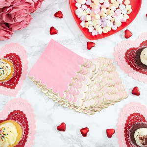 100 Pack Pink Scalloped Cocktail Napkins with Gold...