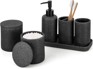 ZCCZ Black Bathroom Accessories Set 6 Pcs- Toothbr...