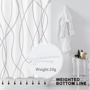 Punkray Grey and White Striped Fabric Shower Curta...