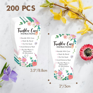 200 PCS Tumbler Care Instruction Cards, Floral Des...