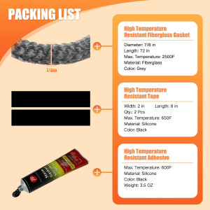 Wood Stove Gasket, 7/8" Wood Stove Door Gasket Kit...