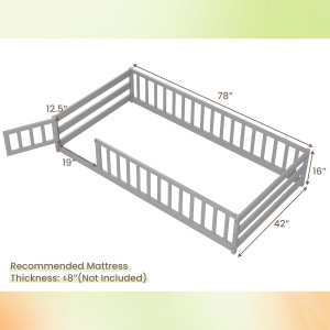 Giantex Twin Floor Bed with Door & Fence, Kids Woo...