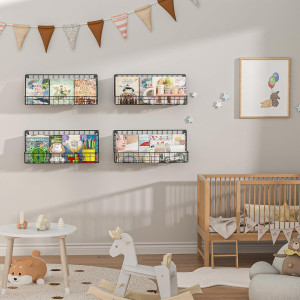 Wall Mounted Metal Kids Bookshelf, Floating Book S...