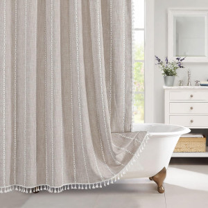 MitoVilla Boho Farmhouse Fabric Shower Curtain, Ta...