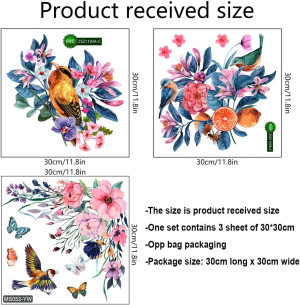 3PCS Birds and Flowers Bathroom Toilet Seat Wall S...