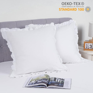 100% Washed Cotton Euro Shams with Ruffle, 2 Pack...