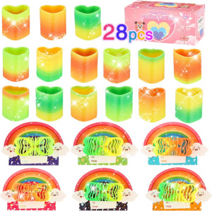 Valentines Day Cards for Kids School,28Packs Valentines Gifts with Heart Shaped Rainbow Spring, Bulk Coil Spring Toys for Valentine’s Class School Exchange Gifts Party Favors,Classroom Prizes Toy
