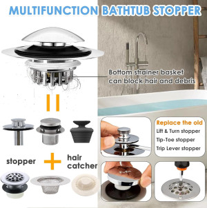 Bathtub Drain Stopper, Pop Up Tub Drain Hair Catch...