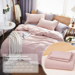 Duvet Cover Queen,Washed Microfiber Pink Queen Siz...