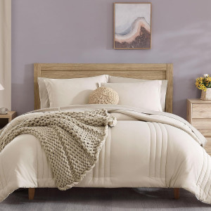 Monbix Queen Comforter Set - 7 Pieces Apricot Beig...