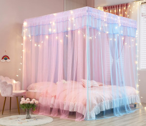 Mengersi Rainbow Canopy Bed Curtains with Lights -...