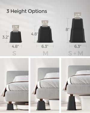 SONGMICS Bed Risers, 4-Pack Furniture Risers, Heav...