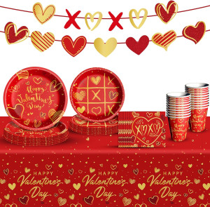Valentine's Day Party Supplies Tableware Set Red H...