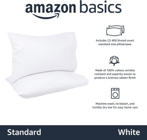 Amazon Basics 400 Thread Count Cotton Pillow Case,...
