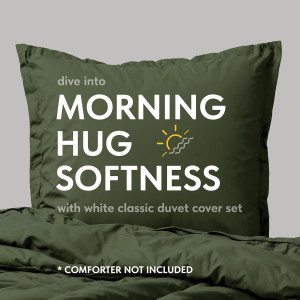 White Classic Dark Green Duvet Cover Queen Size, M...