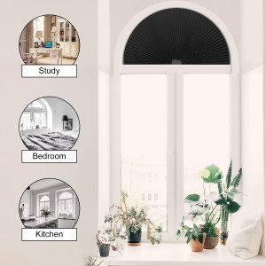Arch Window Shades Black Pleated Blinds Easy Cut a...