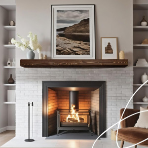 BoscoMondo Solid Wood Fireplace Mantel Shelf, Floa...