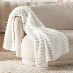 Bedsure White Fleece Throw Blanket for Couch - Sup...