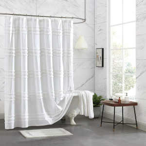 DKNY Chenille Stripe 100% Cotton Fabric Shower Cur...